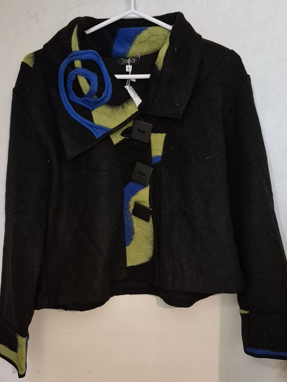 Jaskar Artsy Black Wool Blend Jacket with Blue & Lime Accents